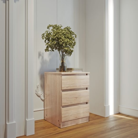 seconique Malvern 3 Drawer Bedside Sonoma Oak Effect