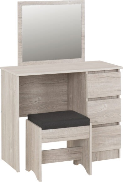 Seconique Malvern 3 Drawer Dressing Table Set Urban Snow/Steel Fabric