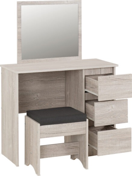 Seconique Malvern 3 Drawer Dressing Table Set Urban Snow/Steel Fabric