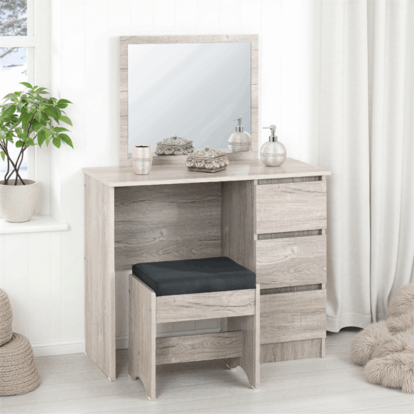 seconique Malvern 3 Drawer Dressing Table Set Urban Snow/Steel Fabric