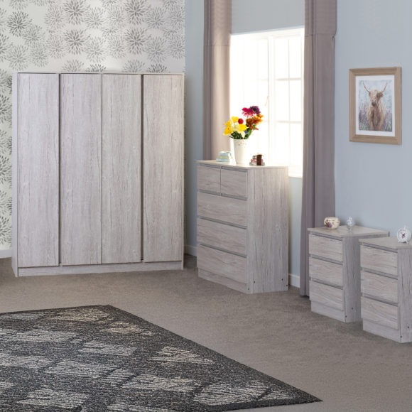 Seconique Malvern 4 Door Wardrobe Bedroom Set Urban Snow