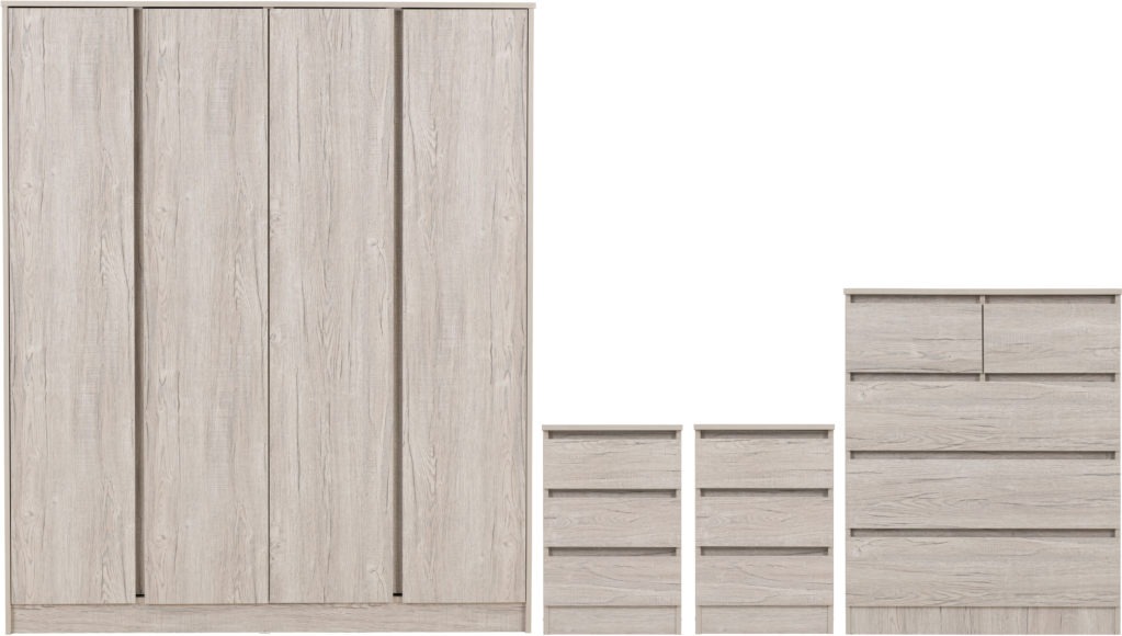 Seconique Malvern 4 Door Wardrobe Bedroom Set Urban Snow