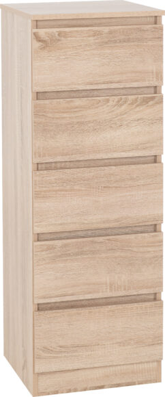 Seconique Malvern 5 Drawer Narrow Chest Sonoma Oak Effect