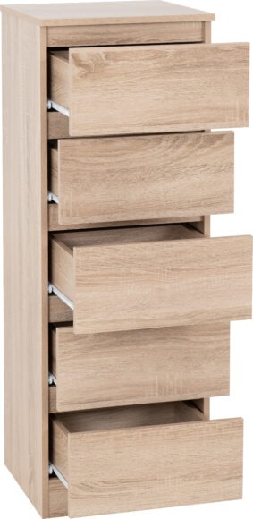 Seconique Malvern 5 Drawer Narrow Chest Sonoma Oak Effect