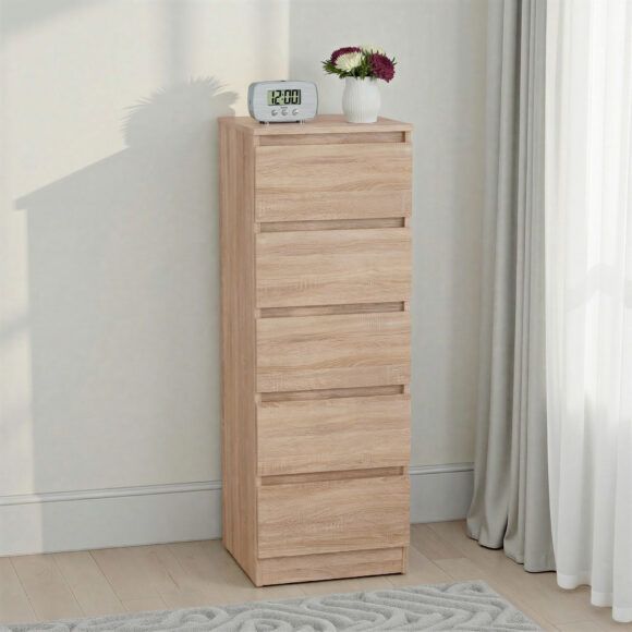 seconique Malvern 5 Drawer Narrow Chest Sonoma Oak Effect