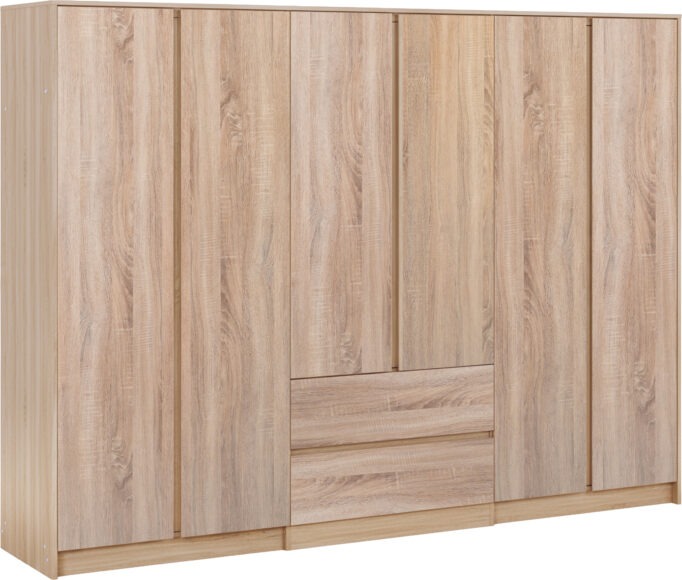 seconique Malvern 6 Door 2 Drawer Wardrobe Sonoma Oak Effect