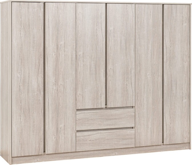 Seconique Malvern 6 Door 2 Drawer Wardrobe Urban Snow