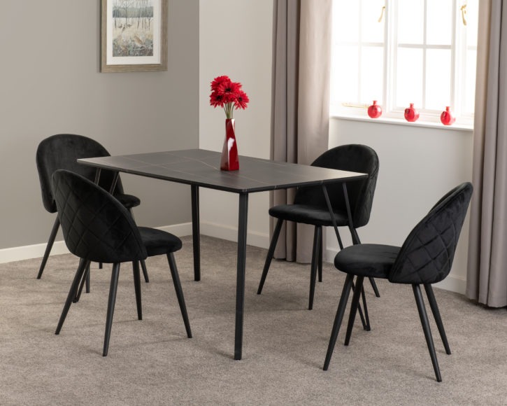Seconique Marlow Dining Set Black Marble Effect/Black/Black Velvet