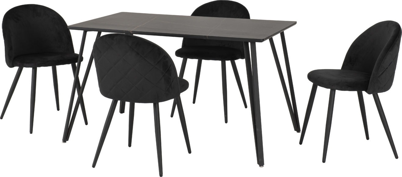 seconique Marlow Dining Set Black Marble Effect/Black/Black Velvet