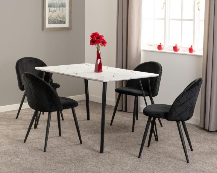 Seconique Marlow Dining Set White Marble Effect/Black/Black Velvet
