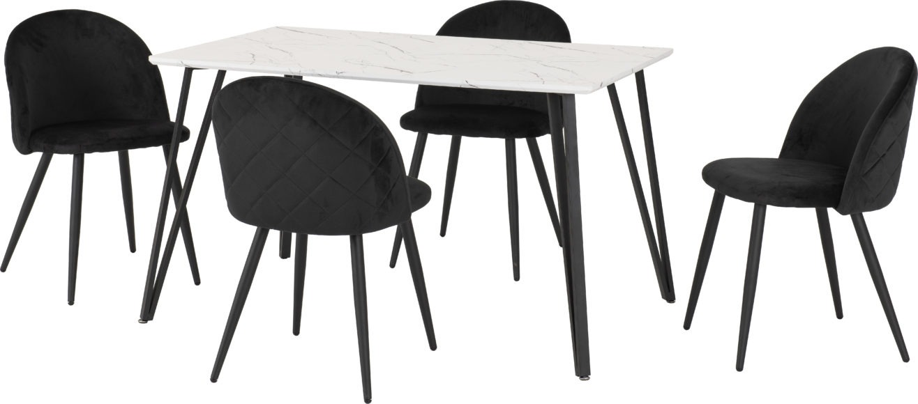 seconique Marlow Dining Set White Marble Effect/Black/Black Velvet