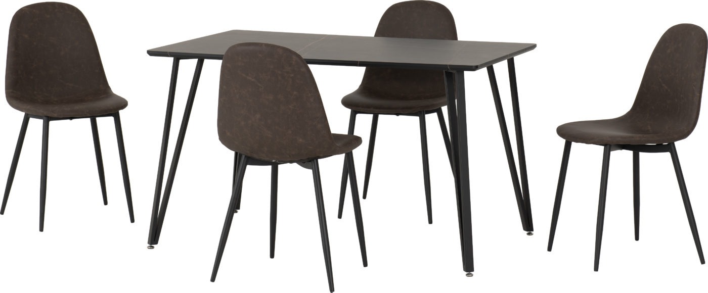 Seconique Marlow Dining Set With Athens Chairs Black Marble Effect/Black/Brown Faux Leather