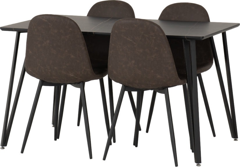 Seconique Marlow Dining Set With Athens Chairs Black Marble Effect/Black/Brown Faux Leather