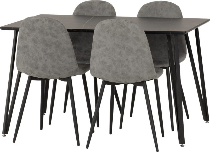 Seconique Marlow Dining Set With Athens Chairs Black Marble Effect/Black/Grey Faux Leather
