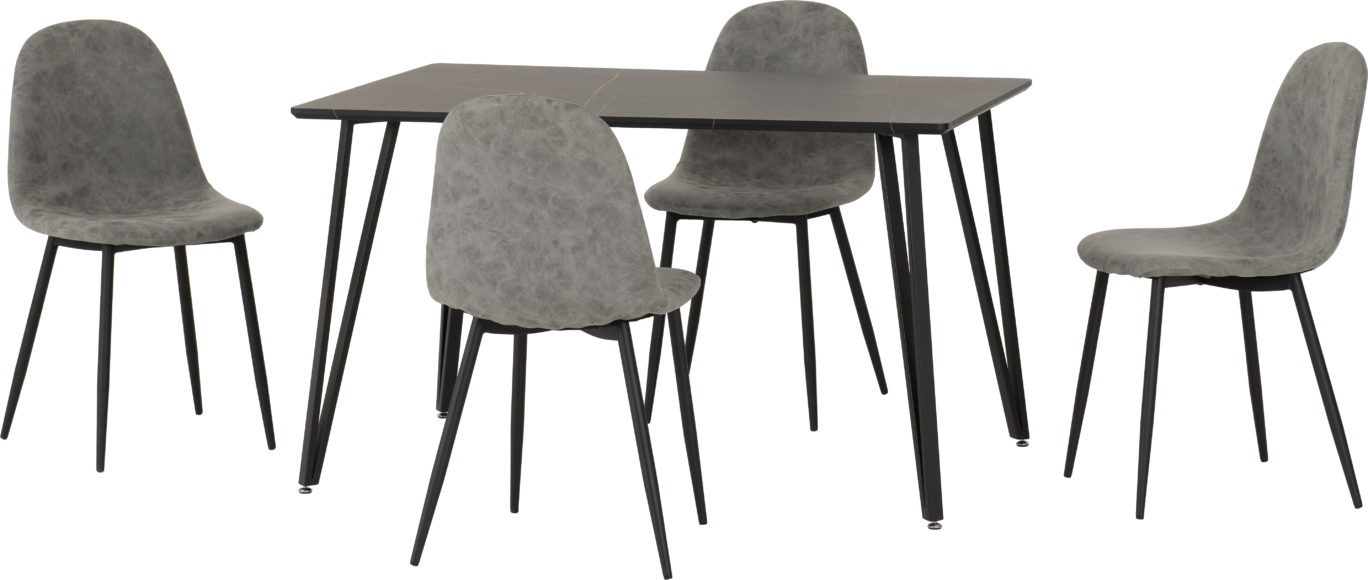 Seconique Marlow Dining Set With Athens Chairs Black Marble Effect/Black/Grey Faux Leather