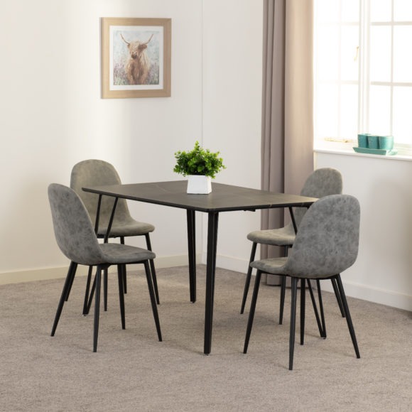 seconique Marlow Dining Set with Athens Chairs Black Marble Effect/Black/Grey Faux Leather