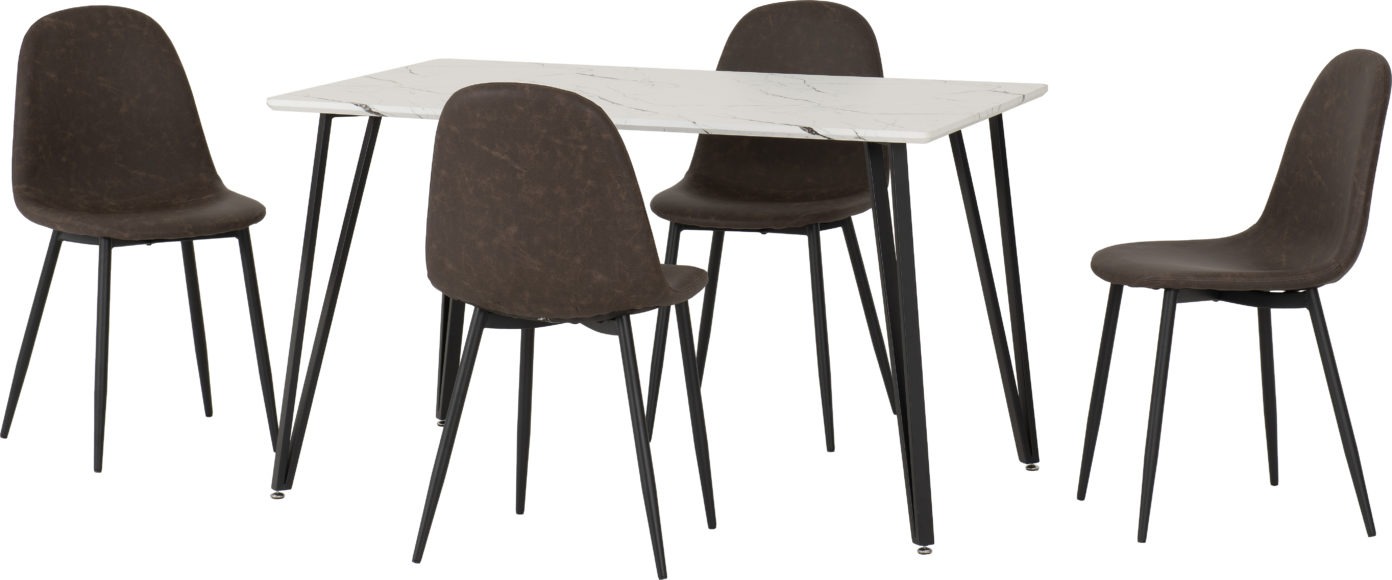 Seconique Marlow Dining Set With Athens Chairs White Marble Effect/Black/Brown Faux Leather