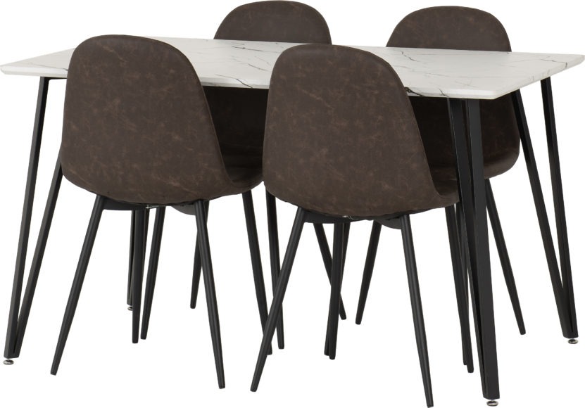 Seconique Marlow Dining Set With Athens Chairs White Marble Effect/Black/Brown Faux Leather