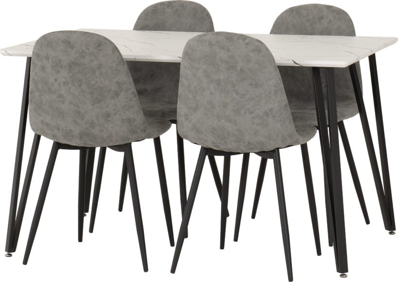 Seconique Marlow Dining Set With Athens Chairs White Marble Effect/Black/Grey Faux Leather