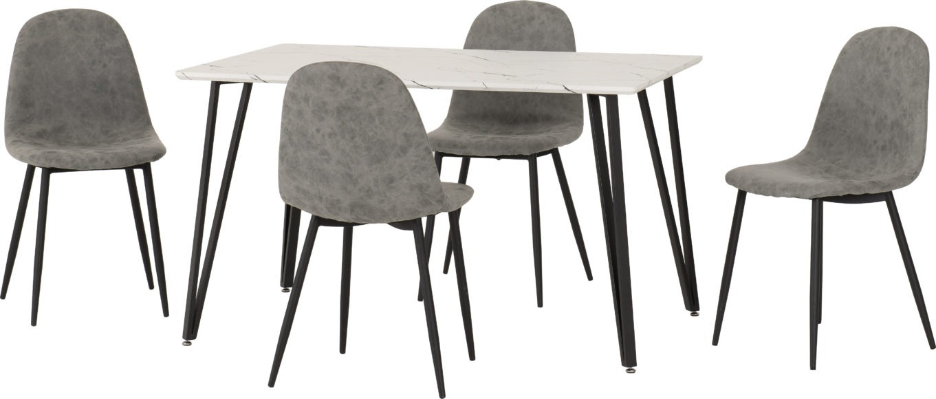 Seconique Marlow Dining Set With Athens Chairs White Marble Effect/Black/Grey Faux Leather