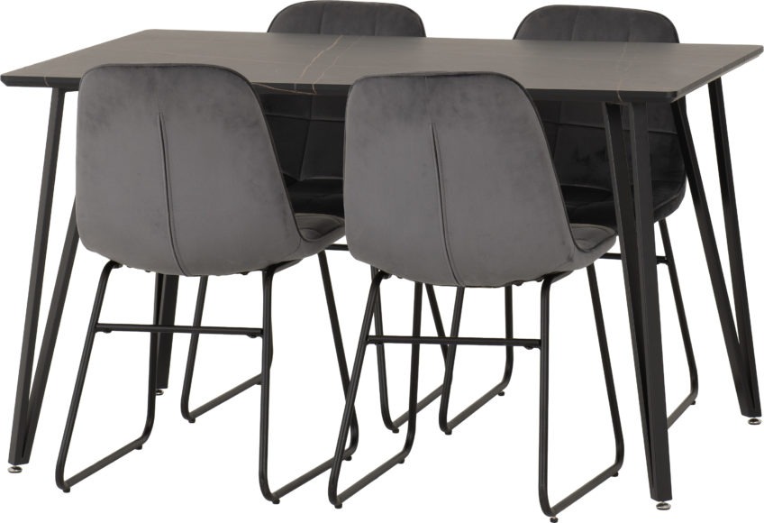 Seconique Marlow Dining Set With Lukas Chairs Black Marble Effect/Black/Grey Velvet