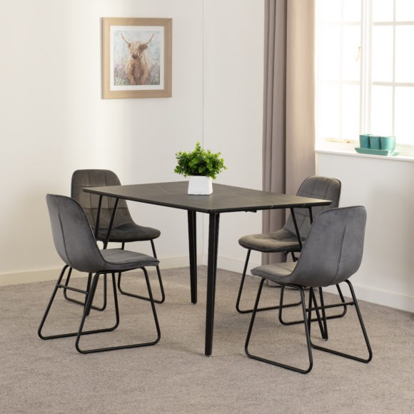seconique Marlow Dining Set with Lukas Chairs Black Marble Effect/Black/Grey Velvet