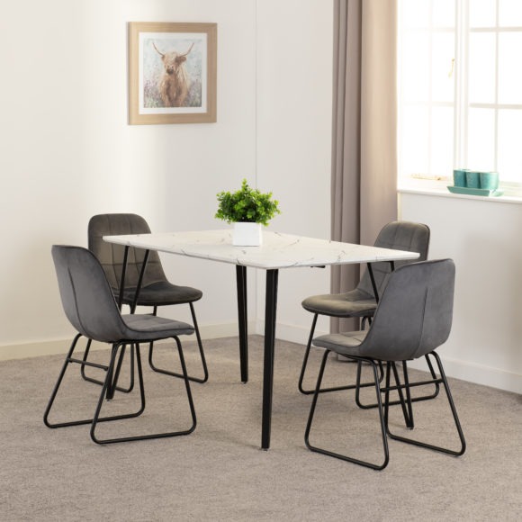 seconique Marlow Dining Set with Lukas Chairs White Marble Effect/Black/Grey Velvet