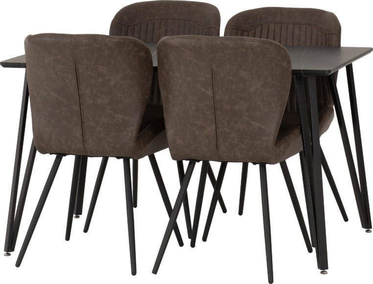 Seconique Marlow Dining Set With Quebec Chairs Black Marble Effect/Black/Brown Faux Leather