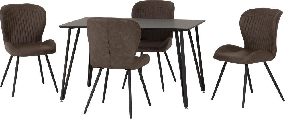 Seconique Marlow Dining Set With Quebec Chairs Black Marble Effect/Black/Brown Faux Leather