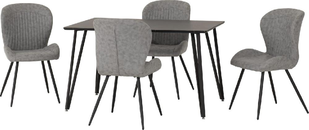 Seconique Marlow Dining Set With Quebec Chairs Black Marble Effect/Black/Grey Faux Leather