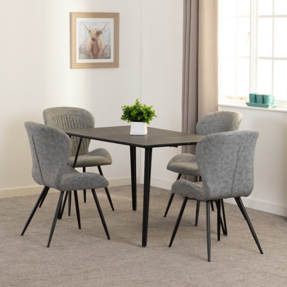 seconique Marlow Dining Set with Quebec Chairs Black Marble Effect/Black/Grey Faux Leather