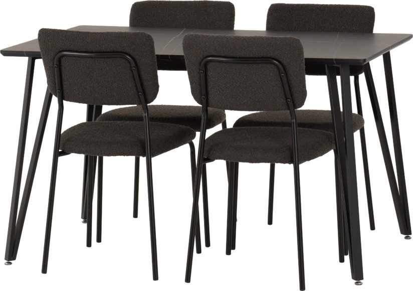 Seconique Marlow Dining Set With Sheldon Chairs Black Marble Effect/Black/Grey Boucle Fabric