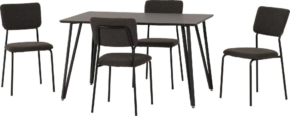 Seconique Marlow Dining Set With Sheldon Chairs Black Marble Effect/Black/Grey Boucle Fabric