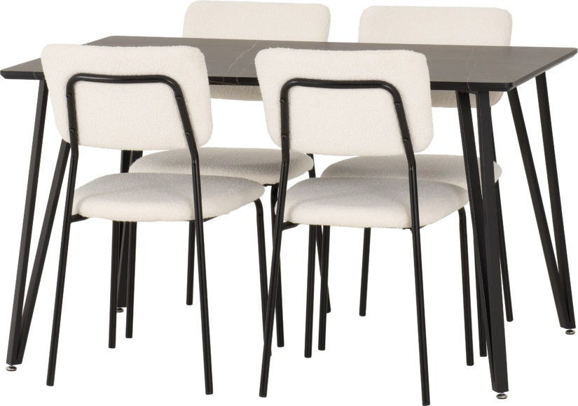 Seconique Marlow Dining Set With Sheldon Chairs Black Marble Effect/Black/Ivory Boucle Fabric