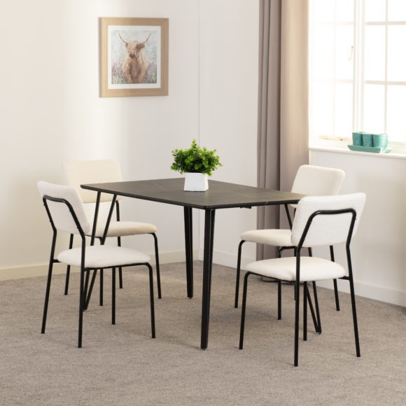 seconique Marlow Dining Set with Sheldon Chairs Black Marble Effect/Black/Ivory Boucle Fabric