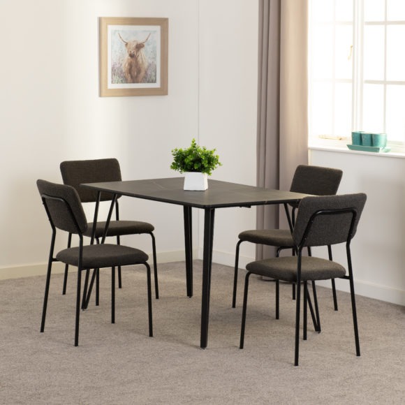 seconique Marlow Dining Set with Sheldon Chairs Black Marble Effect/Black/Grey Boucle Fabric