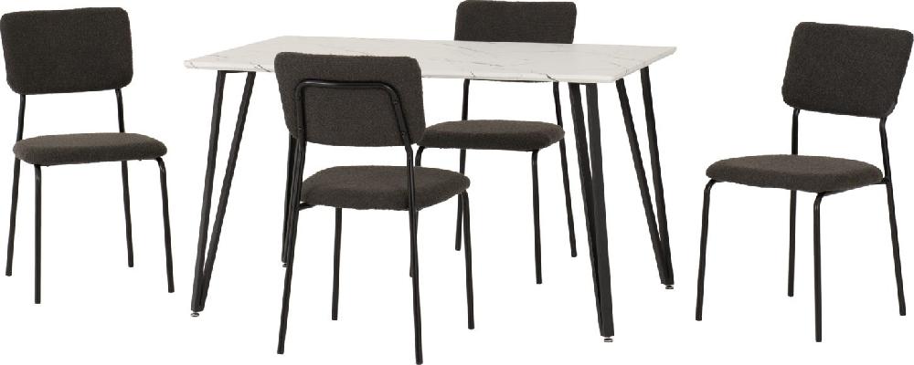 Seconique Marlow Dining Set With Sheldon Chairs White Marble Effect/Black/Grey Boucle Fabric