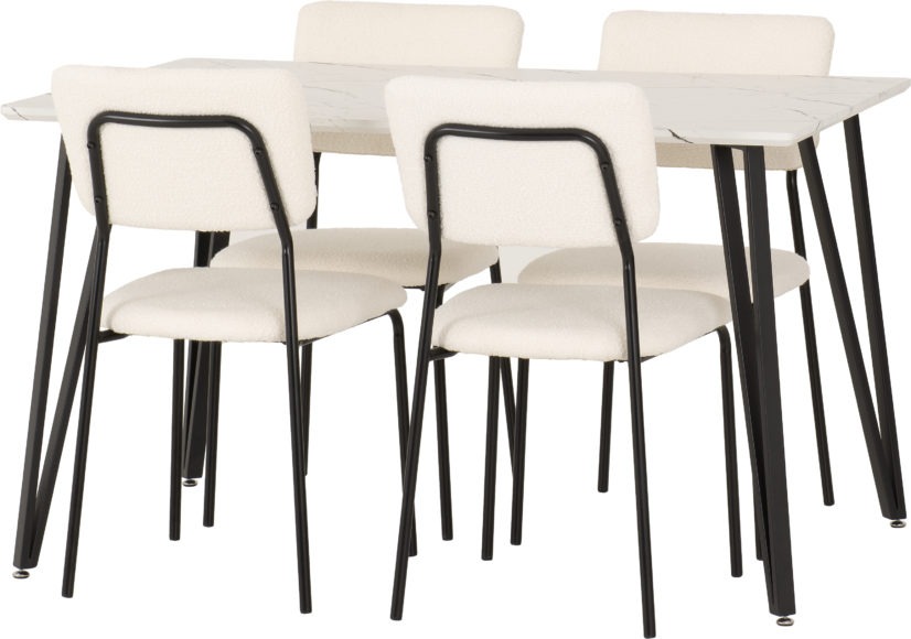 Seconique Marlow Dining Set With Sheldon Chairs White Marble Effect/Black/Ivory Boucle Fabric