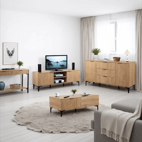 Seconique Miami 2 Door 3 Drawer Sideboard Oak Effect/Black