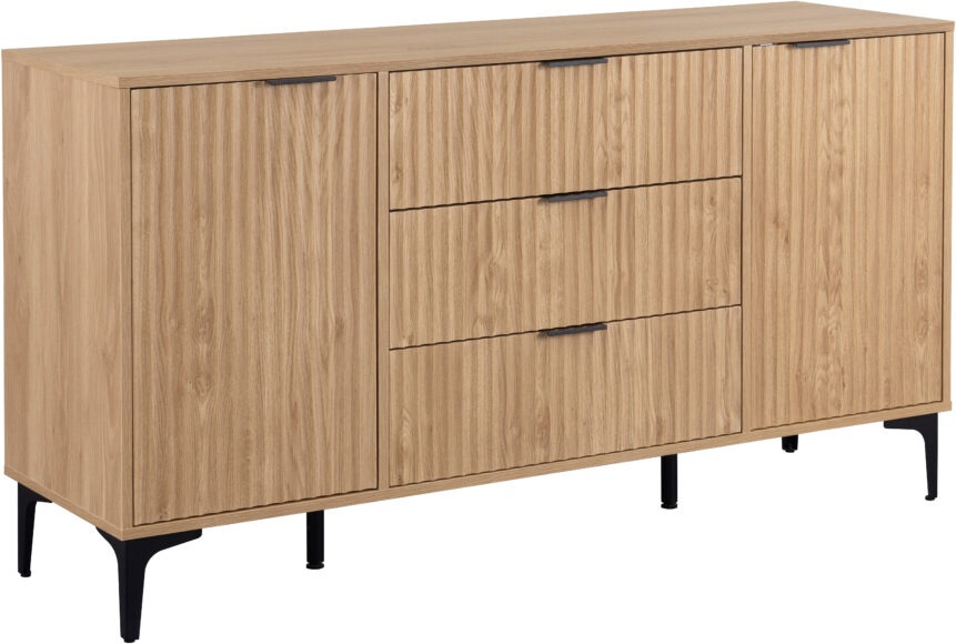 Seconique Miami 2 Door 3 Drawer Sideboard Oak Effect/Black