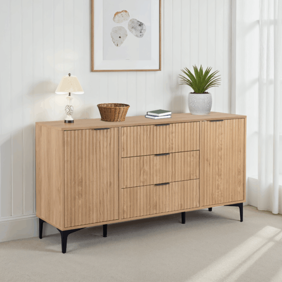 seconique Miami 2 Door 3 Drawer Sideboard Oak Effect/Black
