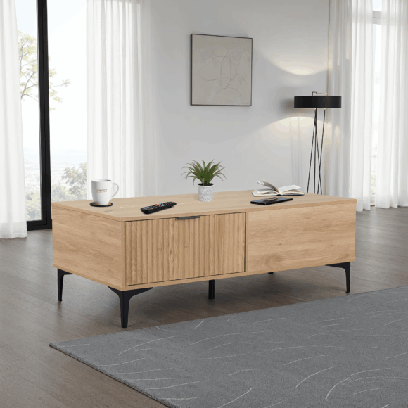 seconique Miami 2 Drawer Coffee Table Oak Effect/Black
