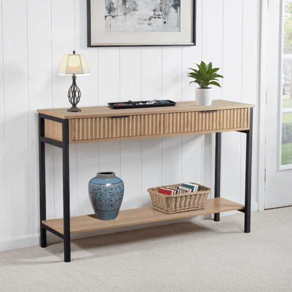 seconique Miami 2 Drawer Console Table Oak Effect/Black
