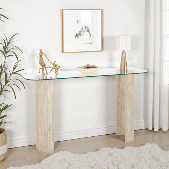 seconique Modena Console Table Clear Glass/Cream Marble Effect
