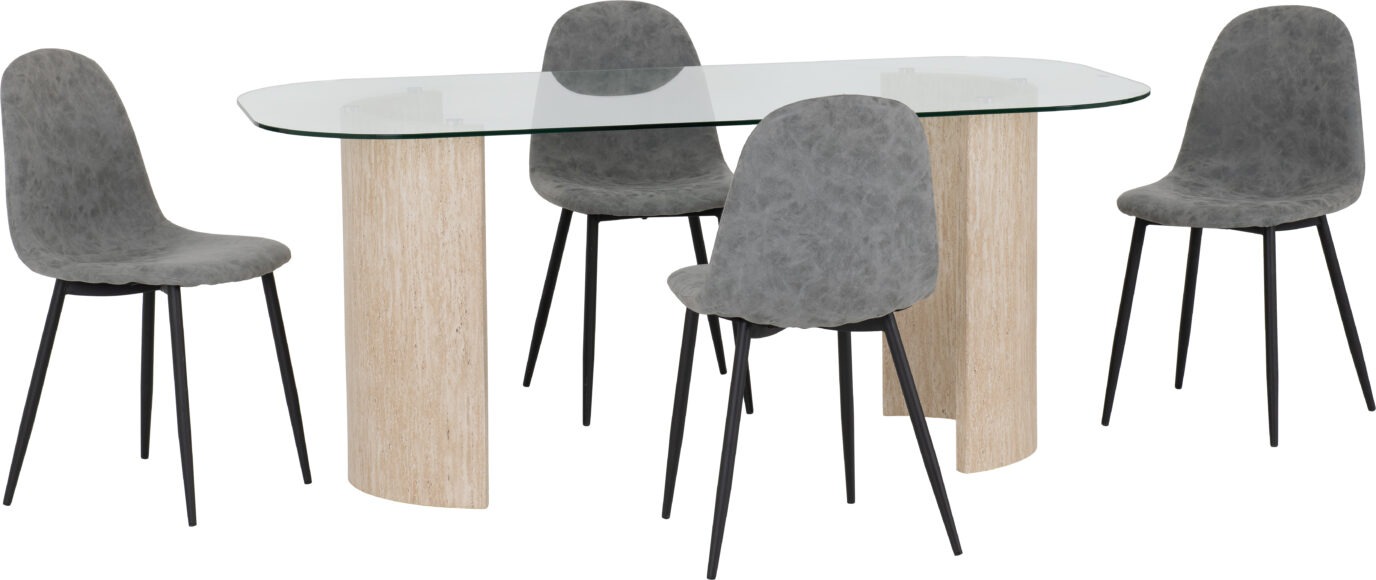Seconique Modena Dining Set With Athens Chairs Clear Glass/Cream Marble Effect/Grey Faux Leather