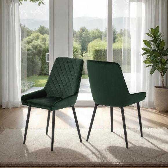 Seconique Modena Dining Set With Avery Chairs Clear Glass/Cream Marble Effect/Emerald Green Velvet