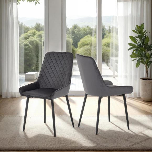 Seconique Modena Dining Set With Avery Chairs Clear Glass/Cream Marble Effect/Grey Velvet