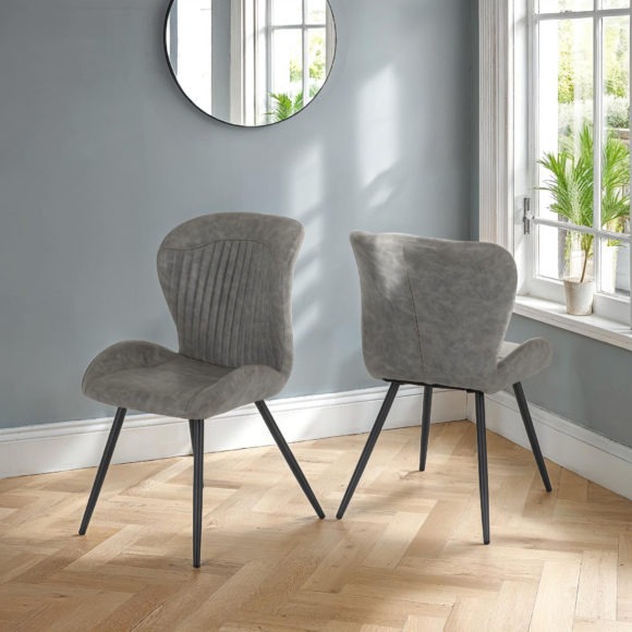 Seconique Modena Dining Set With Quebec Chairs Clear Glass/Cream Marble Effect/Grey Faux Leather
