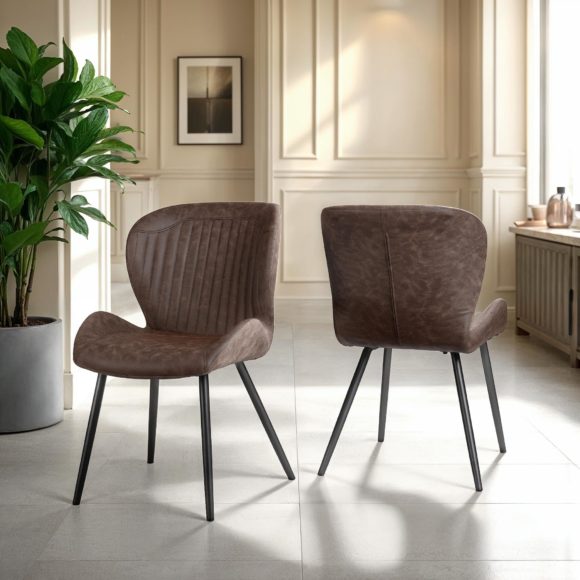 Seconique Modena Dining Set With Quebec Chairs Clear Glass/Cream Marble Effect/Brown Faux Leather