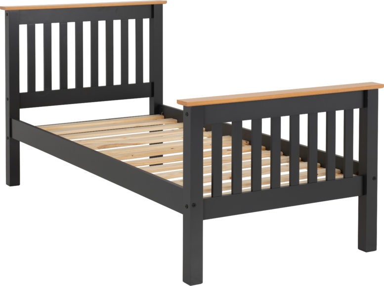 Seconique Monaco 3' Bed High Foot End Dark Grey/Oak Effect